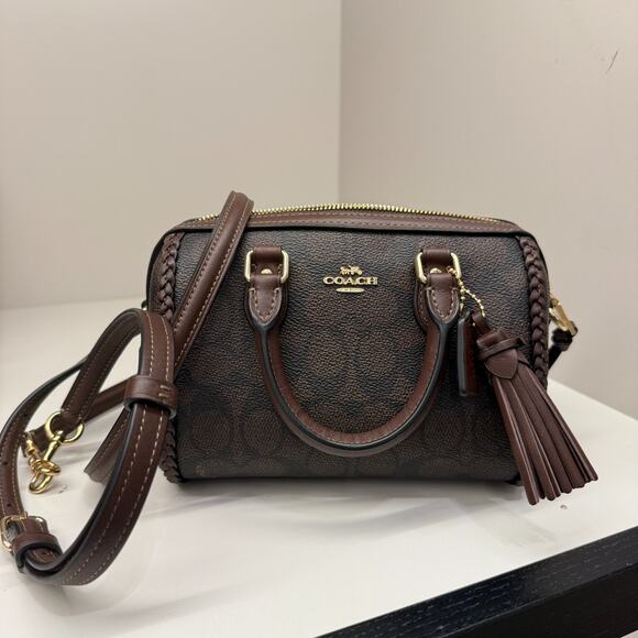 Coach Mini Rowan Crossbody Bag In Signature Canvas With Fringe CCF30 - Picture 8 of 10